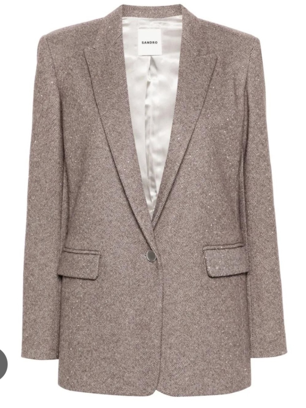 Sandro Taupe Herringbone Rhinestone Single-Button Blazer